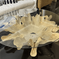 Flores Bleached Teak Flower Root Table Base - Our Boat House