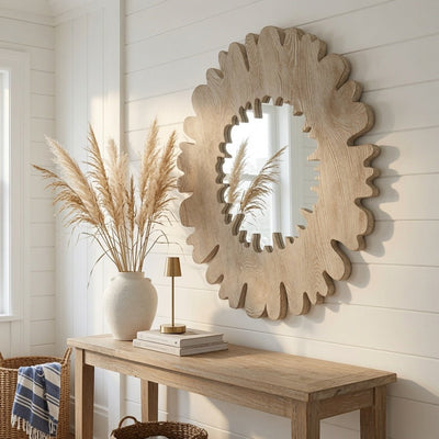 Gower Flat Pine Whitewashed Round Mirror - Our Boat House