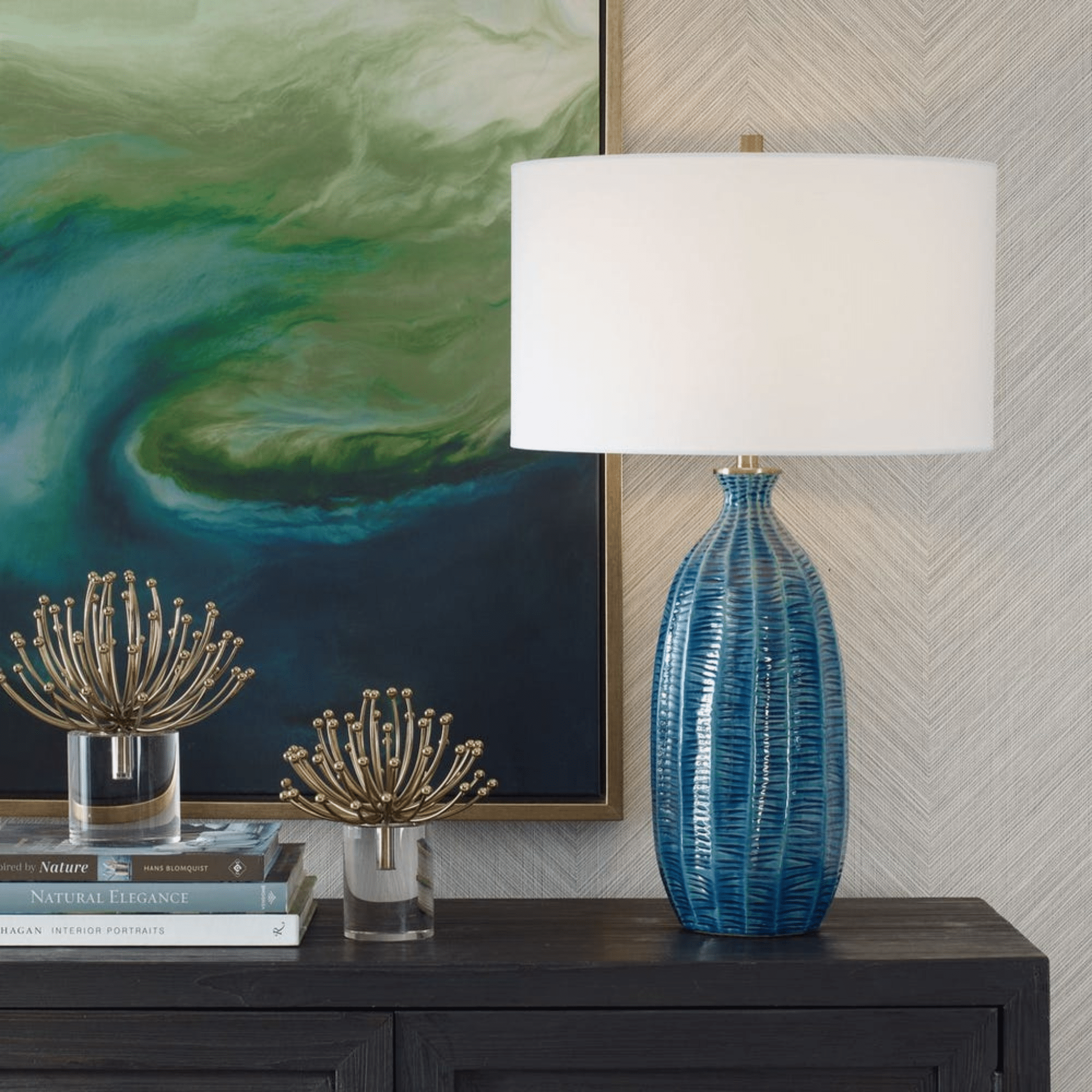 Hampton Bay Blue Lamp - coastal inspired home furnishing lifestyle