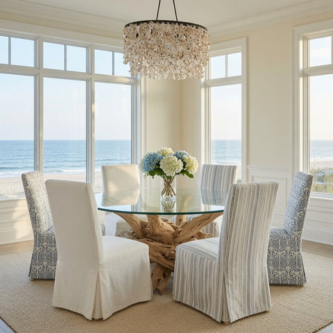Hampton Driftwood Dining Table Base to accommodate Round Glass Top - Larger Spaces 54"-84" - Our Boat House