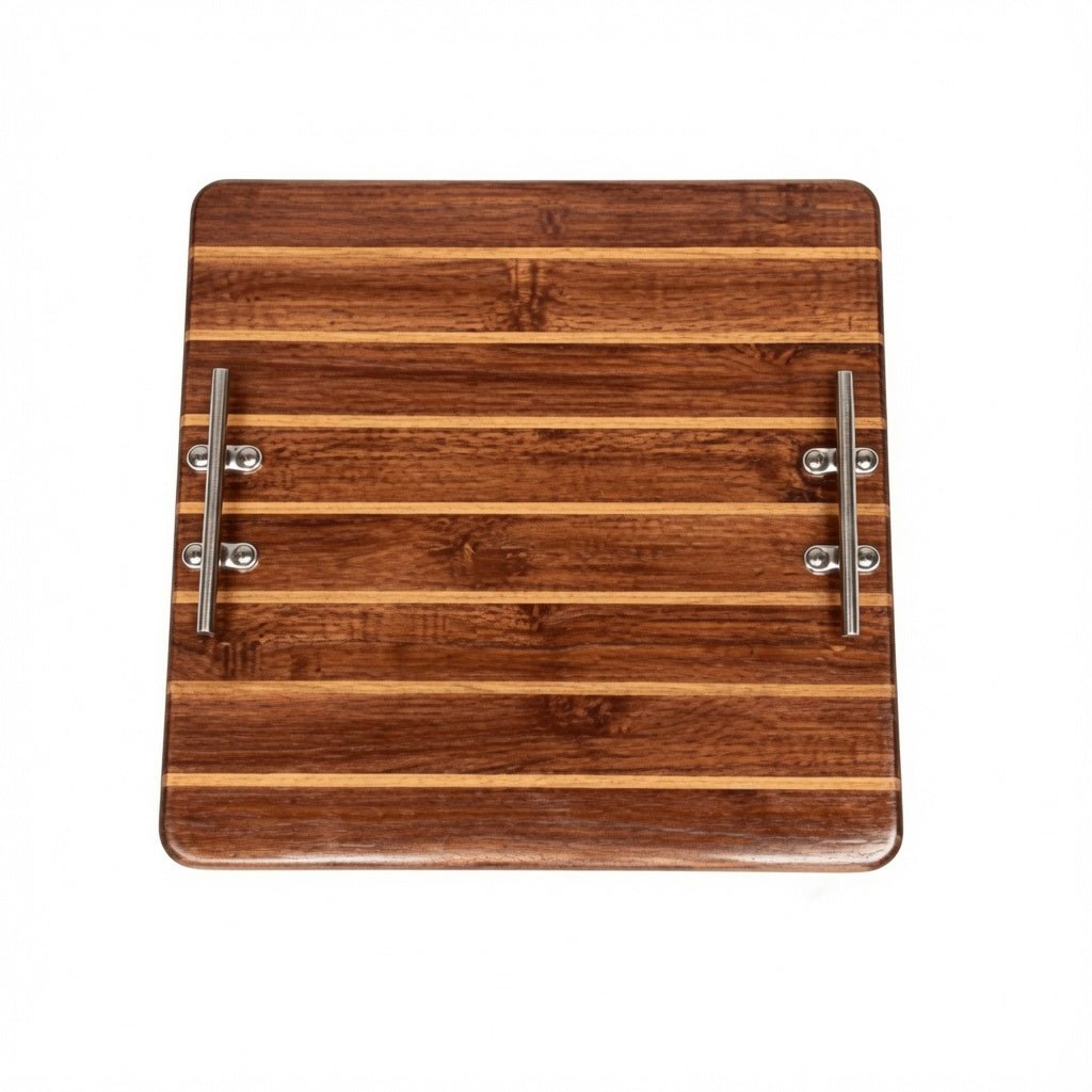 Handcrafted Teak Plank Tray - Square w/Silver Cleat Handles - Our Boat House