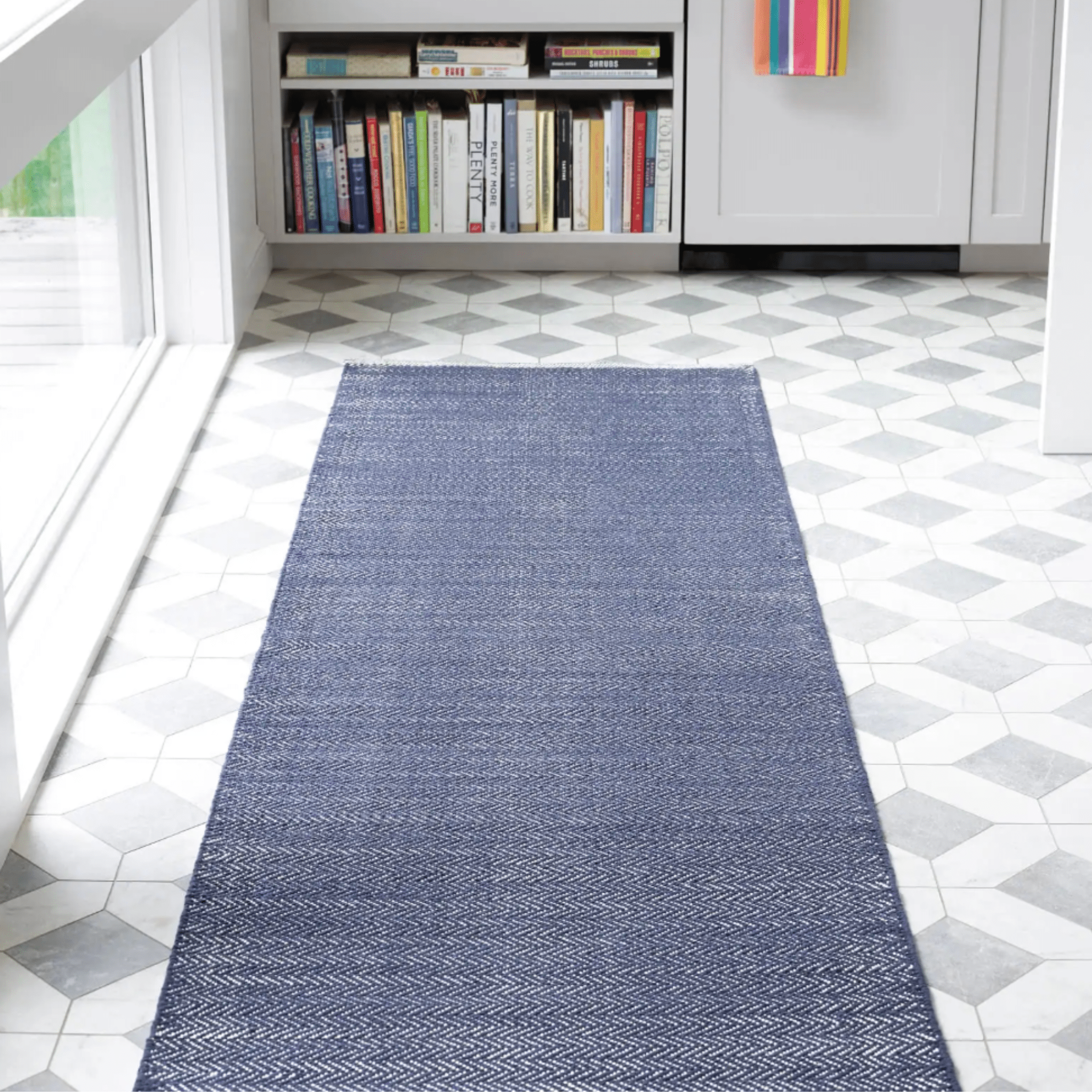 Herringbone Handwoven Indoor/ Outdoor Rug - Indigo Blue & White - Our Boat House