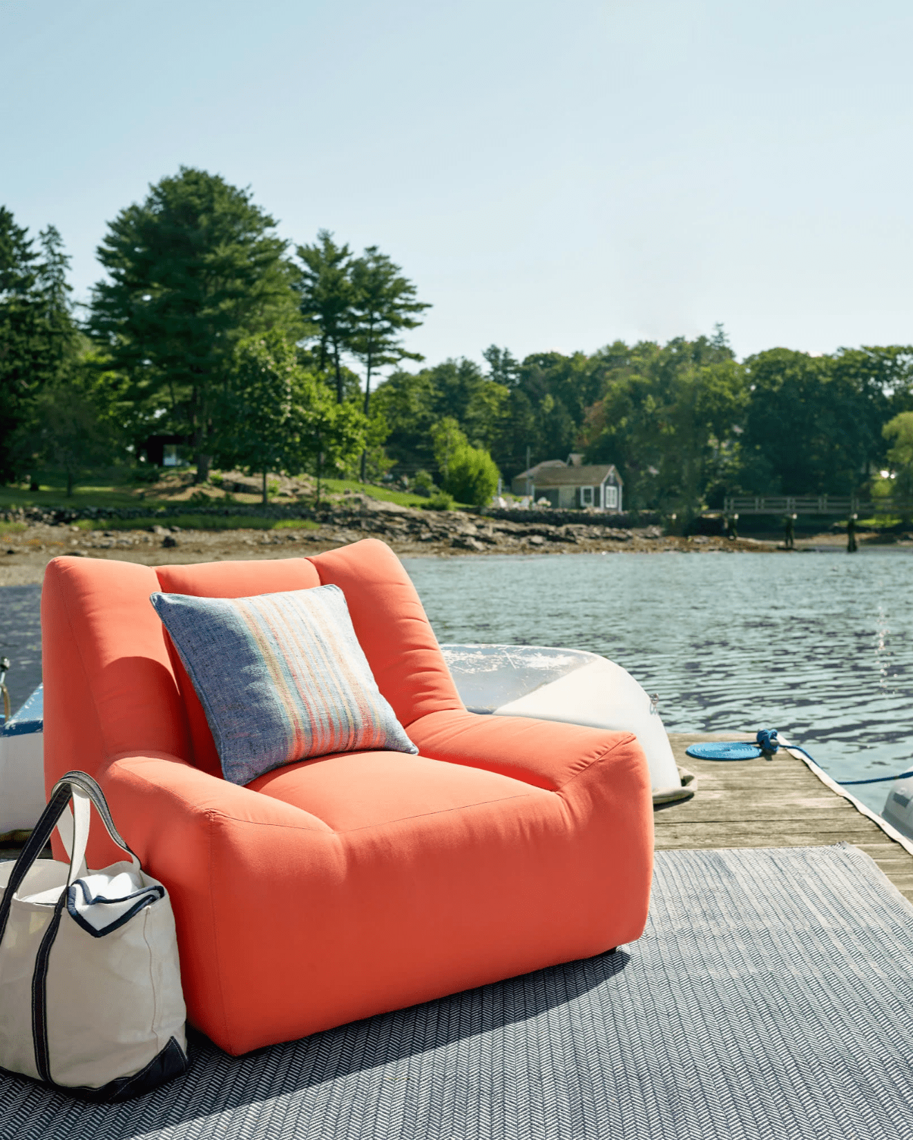 Herringbone Handwoven Indoor/ Outdoor Rug - Indigo Blue & White - Our Boat House