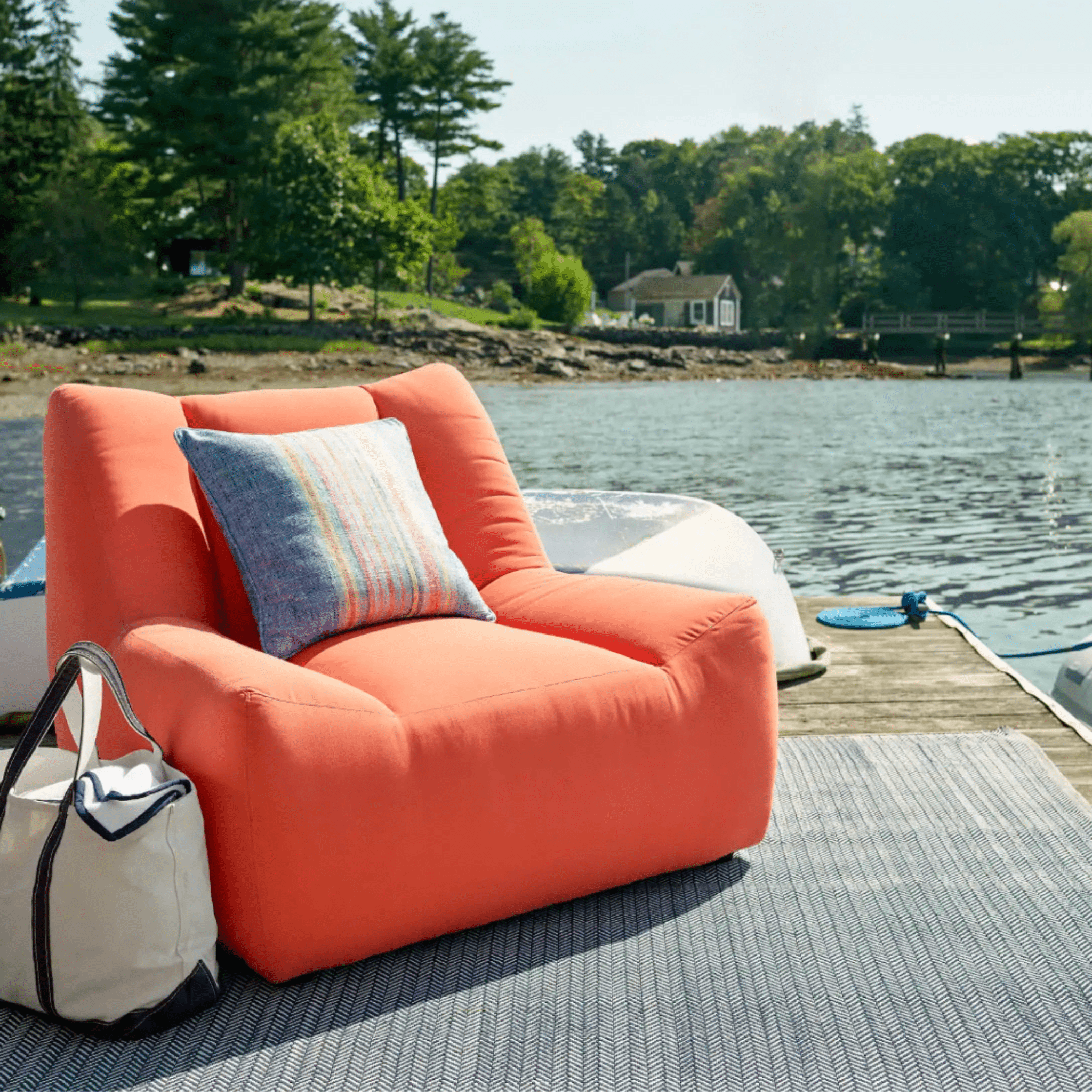 Herringbone Handwoven Indoor/ Outdoor Rug - Indigo Blue & White - Our Boat House