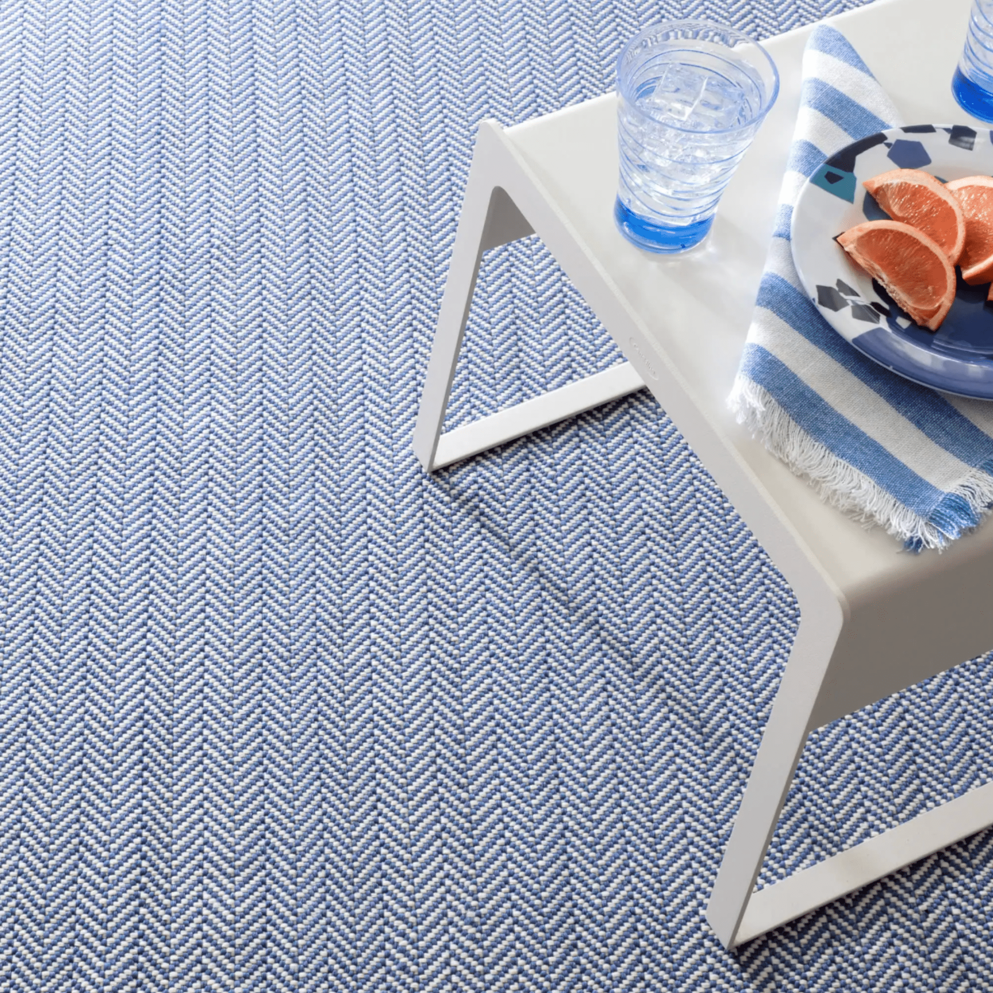 Herringbone Indoor/ Outdoor Rug - Denim Blue & Ivory - Our Boat House