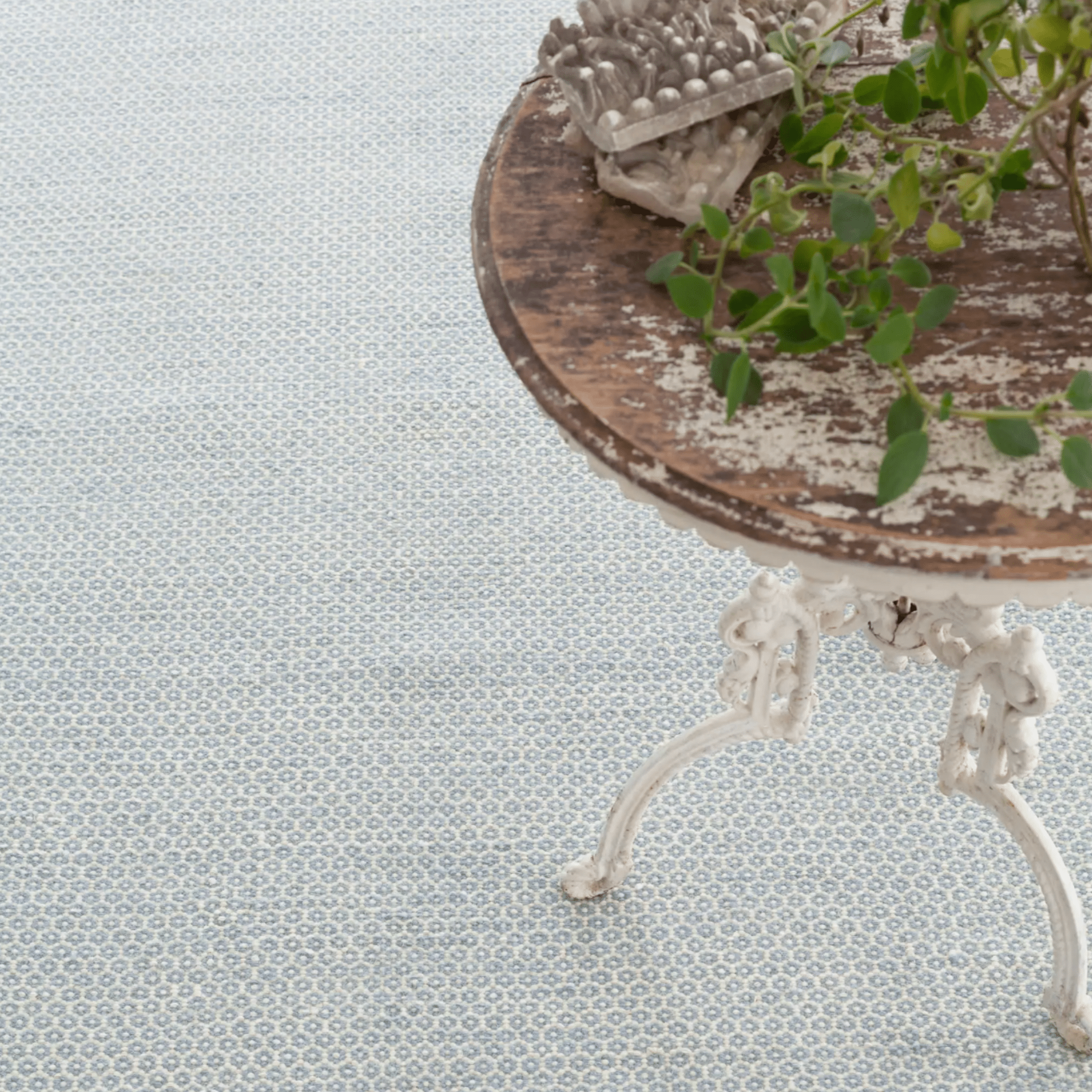 Honeycomb Woven Wool Rug - Soft French Blue & Ivory - Our Boat House