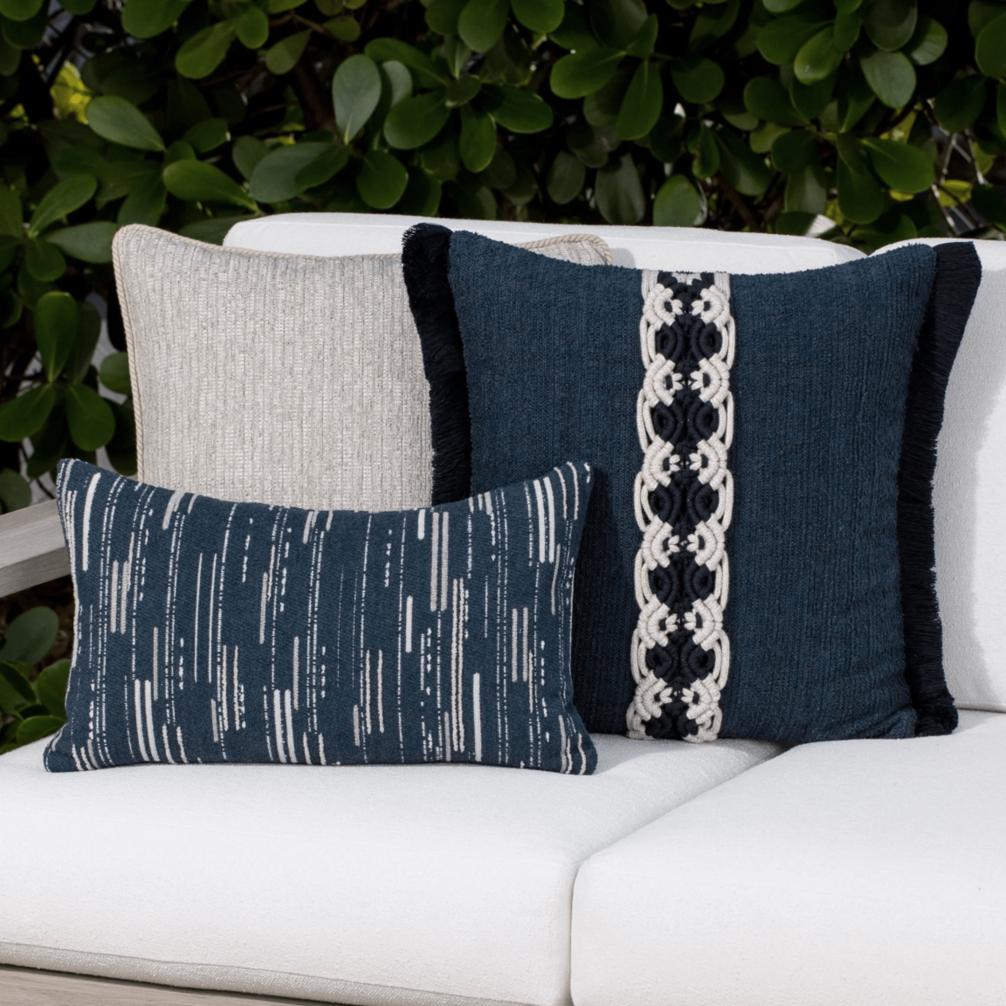 Indigo Macrame Indoor/Outdoor Pillow - coastal inspired home furnishing lifestyle