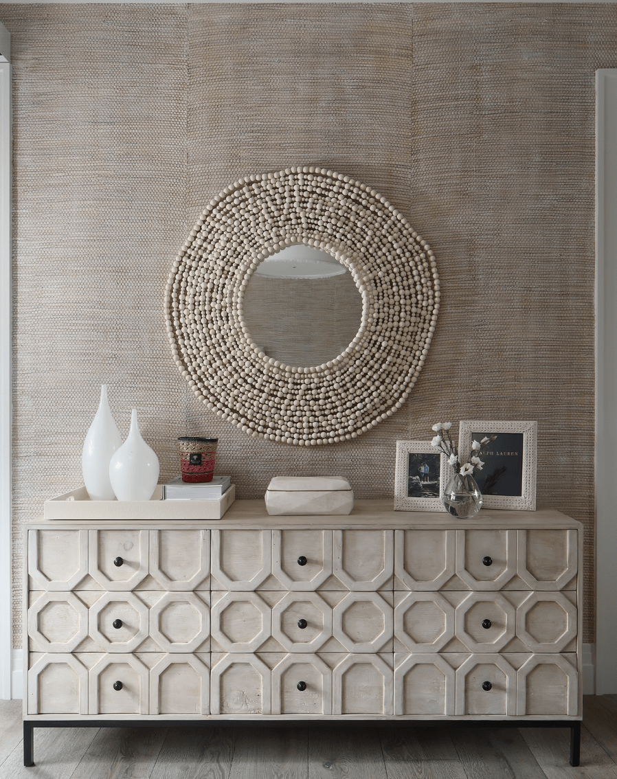 Jena Beaded Round Mirror - White - Our Boat House