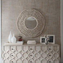 Jena Beaded Round Mirror - White - Our Boat House