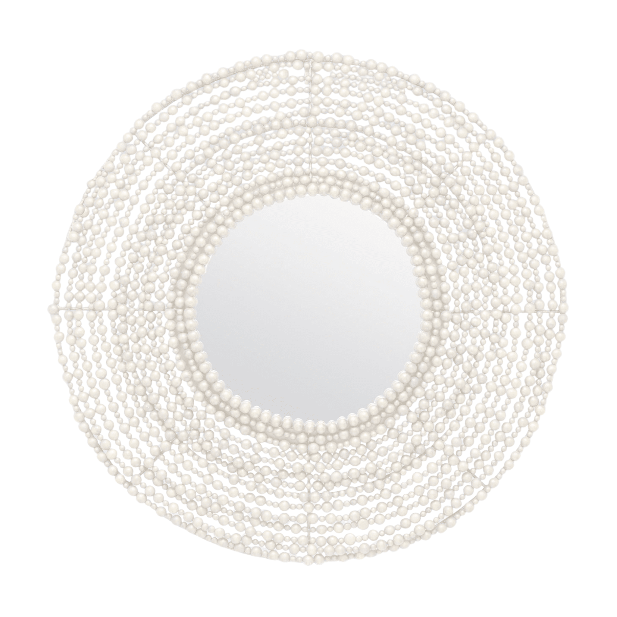 Jena Beaded Round Mirror - White - Our Boat House