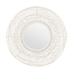 Jena Beaded Round Mirror - White - Our Boat House