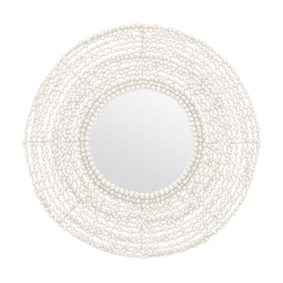 Jena Beaded Round Mirror - White - Our Boat House
