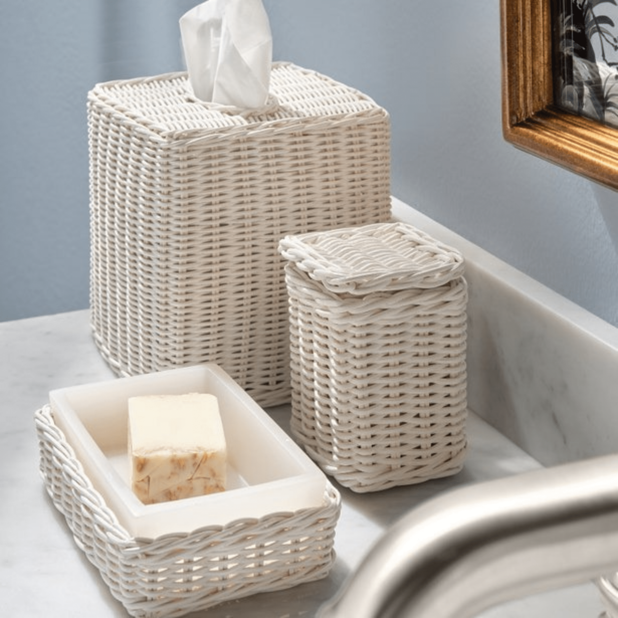 Kardia Rattan Bath Accessories - White - Our Boat House