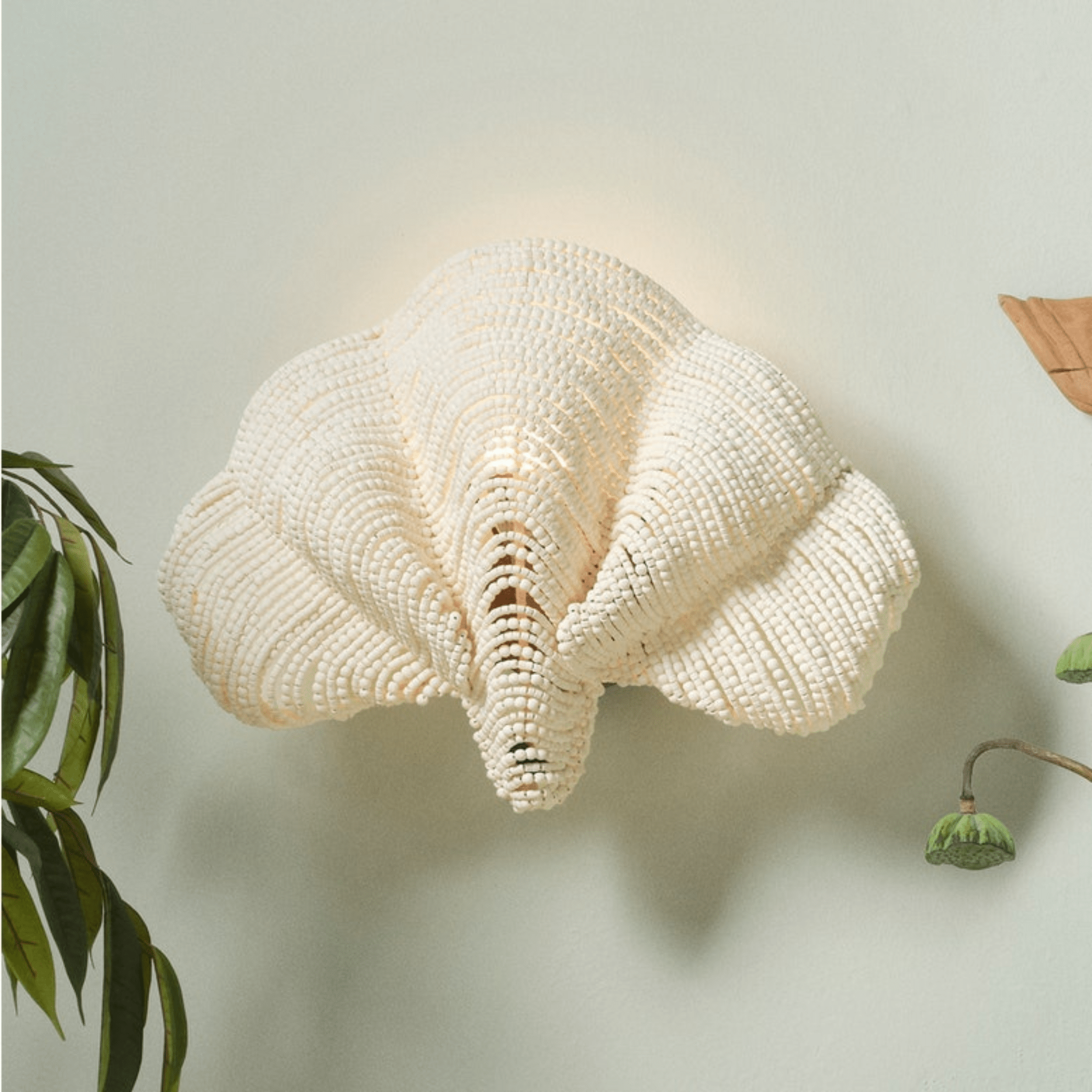 Kayla White Wood Bead Wall Sconce - Our Boat House