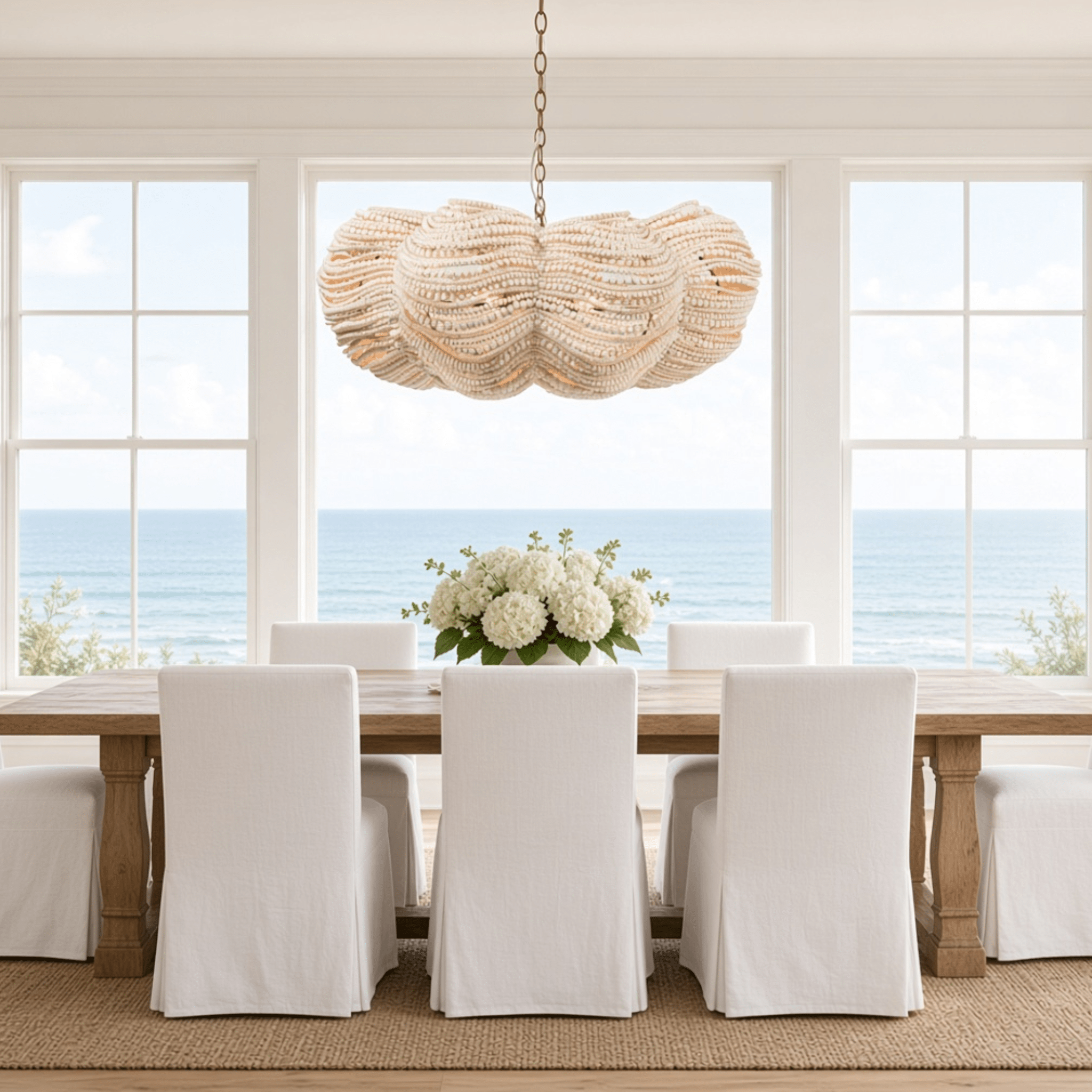 Kayla White Wood Beads Chandelier - Two Sizes - Our Boat House