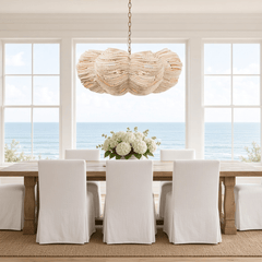Kayla White Wood Beads Chandelier - Two Sizes - Our Boat House