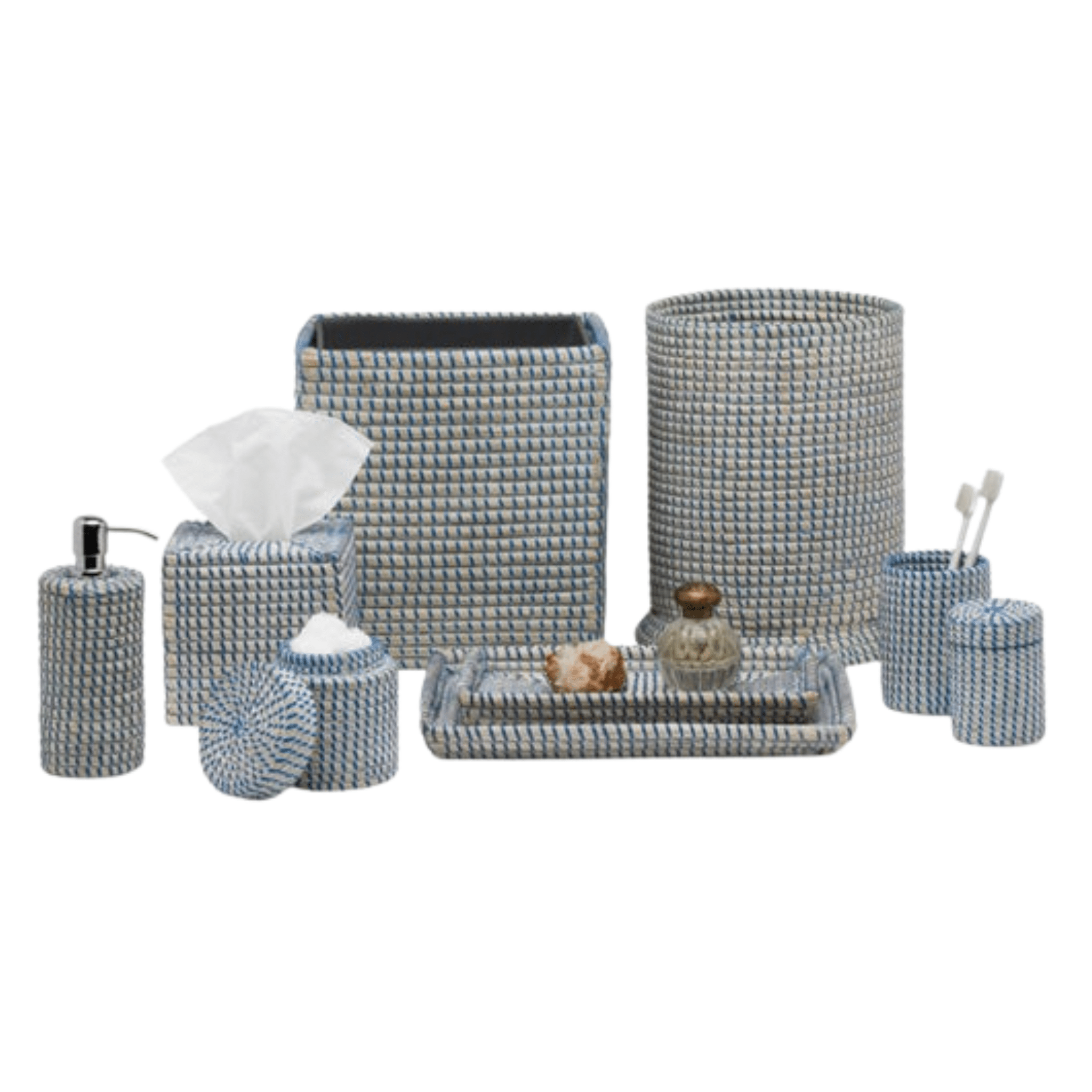 Kythira Bath Accessories - Whitewashed/Navy Seagrass - Our Boat House