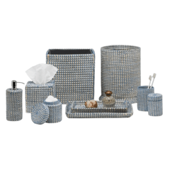 Kythira Bath Accessories - Whitewashed/Navy Seagrass - Our Boat House