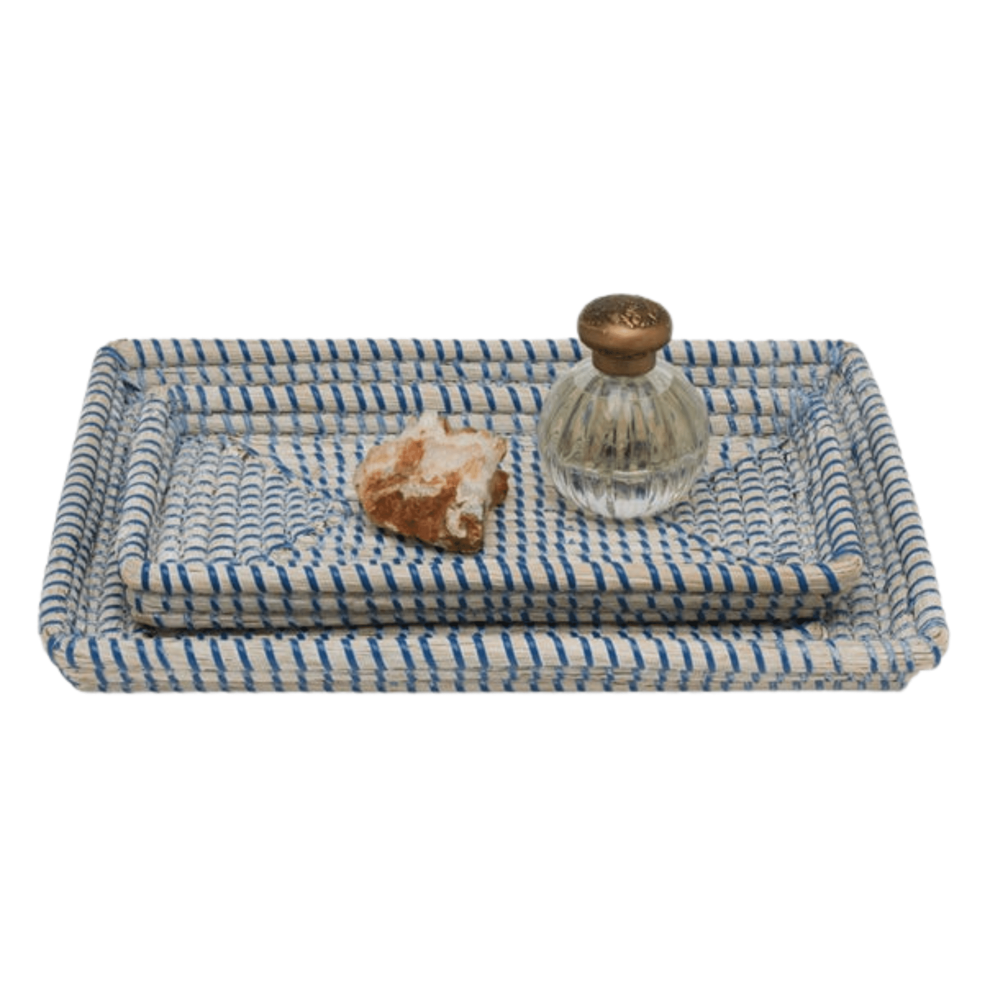 Kythira Bath Accessories - Whitewashed/Navy Seagrass - Our Boat House