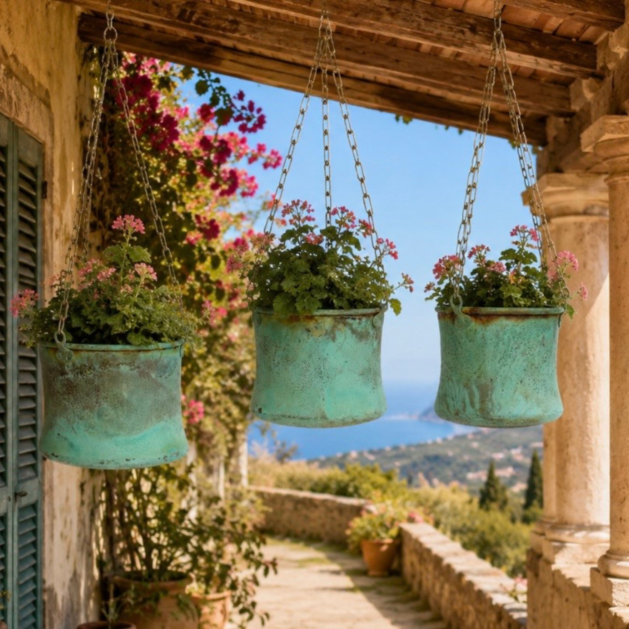 Lake Como Hanging Copper Planters - Set of Three - Our Boat House