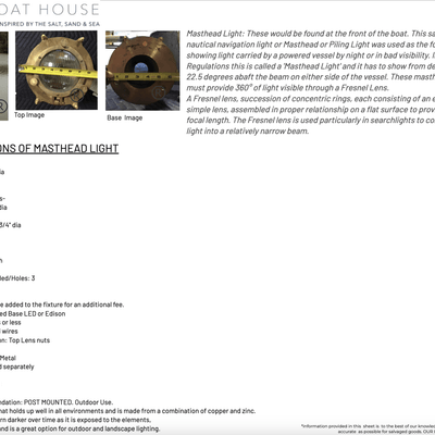 Large Nautical Masthead Piling Light - Our Boat House