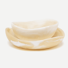 Mazzy Ivory Swirled Serving Bowl Set - Our Boat House