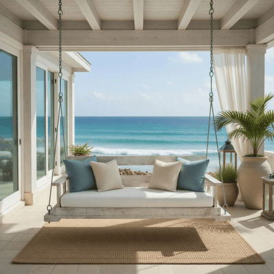 Nantucket Shores Hanging Day Bed with Back (Iron) - Our Boat House