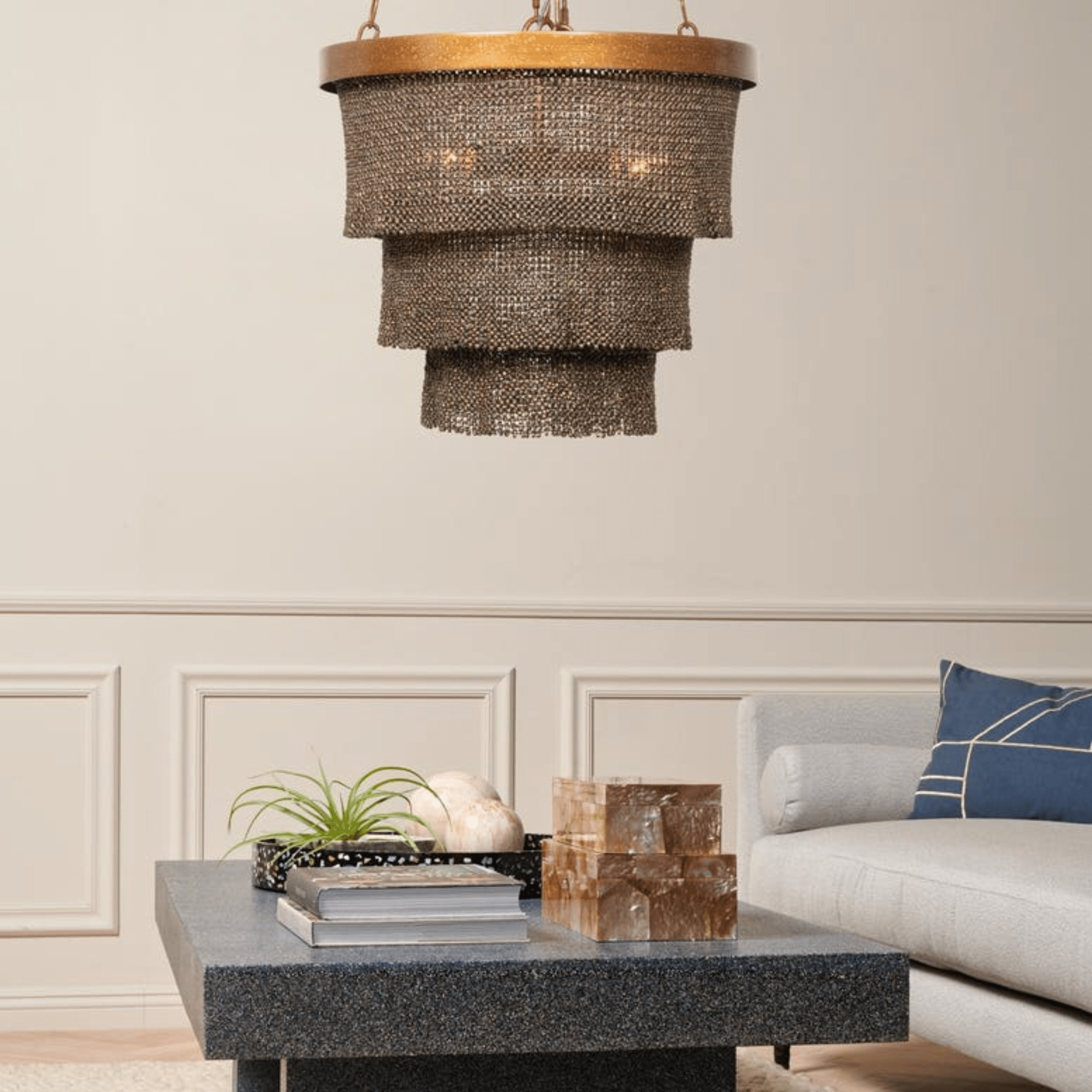 Nashua Coco Bead Oval Chandelier - Bronze & Gold - Our Boat House