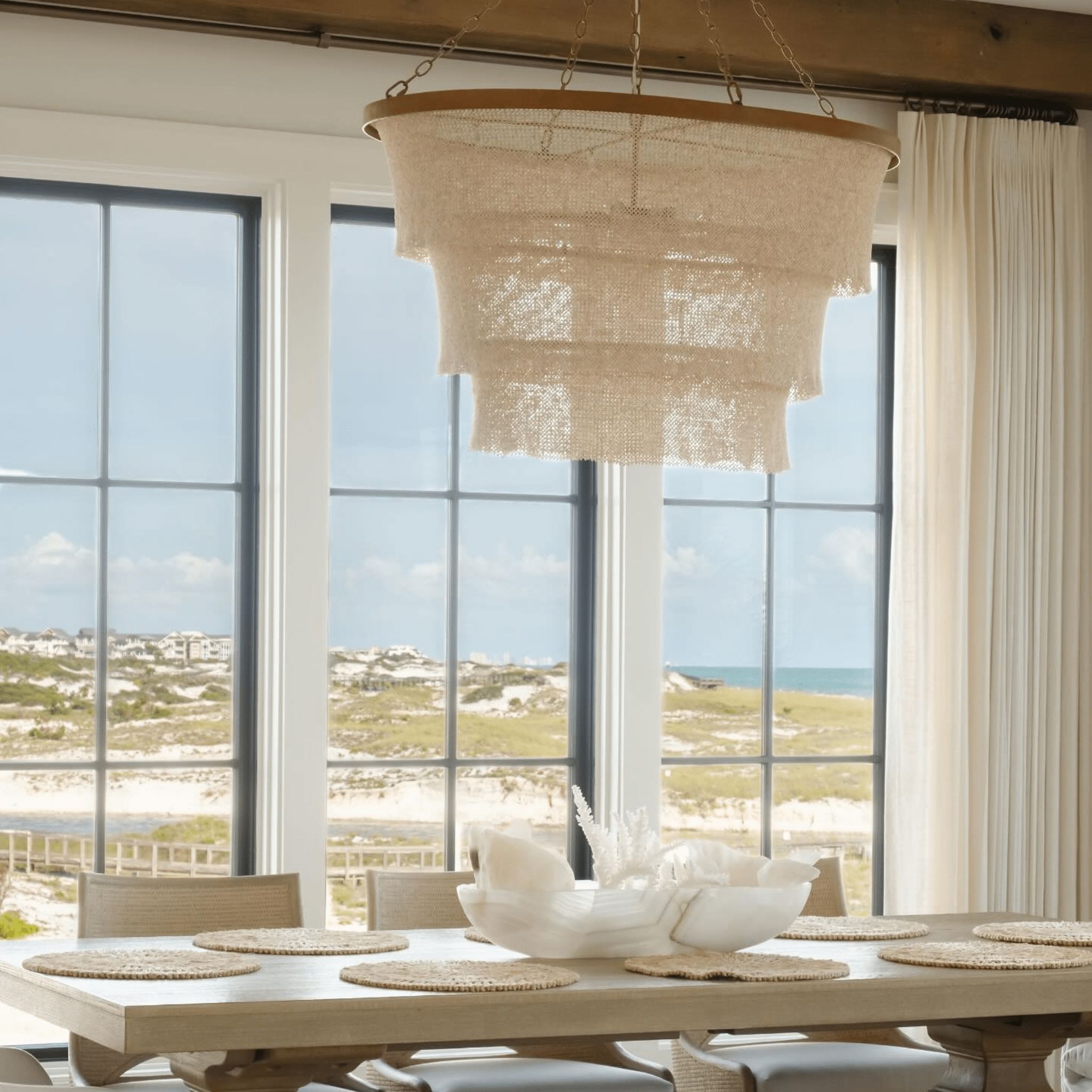 Nashua Coco Bead Oval Chandelier - Natural & Gold - Our Boat House