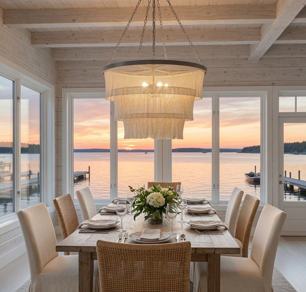 Nashua Coco Bead Oval Chandelier - Natural & Silver - Our Boat House