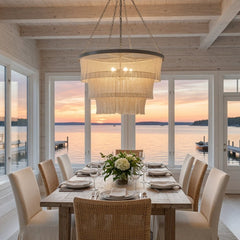 Nashua Coco Bead Oval Chandelier - Natural & Silver - Our Boat House