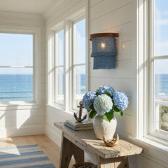 Nashua Coco Bead Sconce - Dusty Blue & Gold - Our Boat House