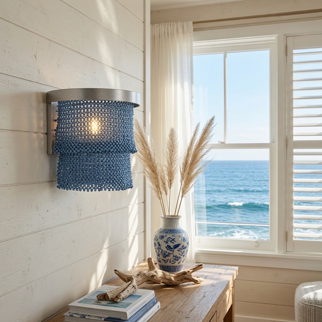 Nashua Coco Bead Sconce - Dusty Blue & Silver - Our Boat House