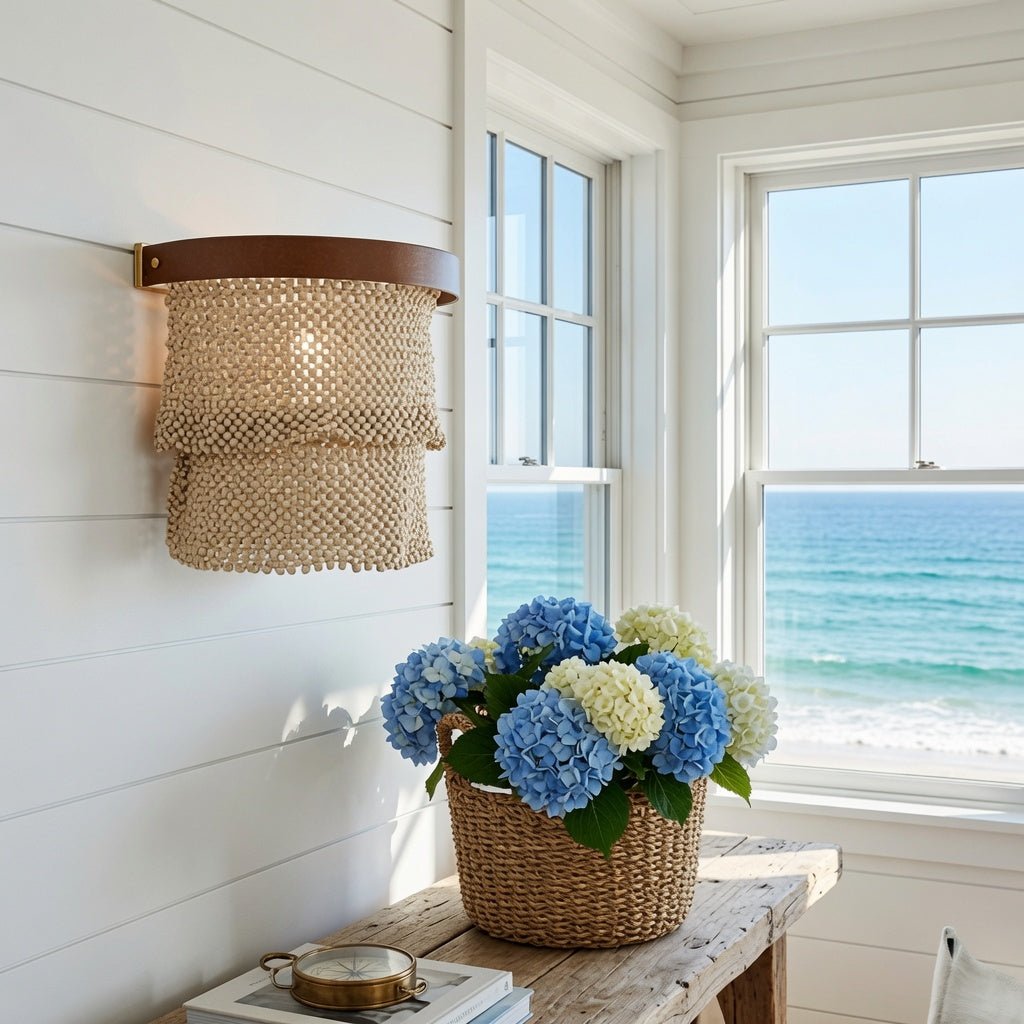 Nashua Coco Bead Sconce - Natural & Gold - Our Boat House