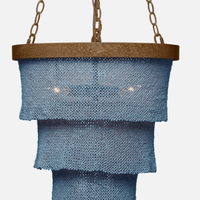 Nashua Coco Bead Three Tier Chandelier - Dusty Blue & Gold - Our Boat House