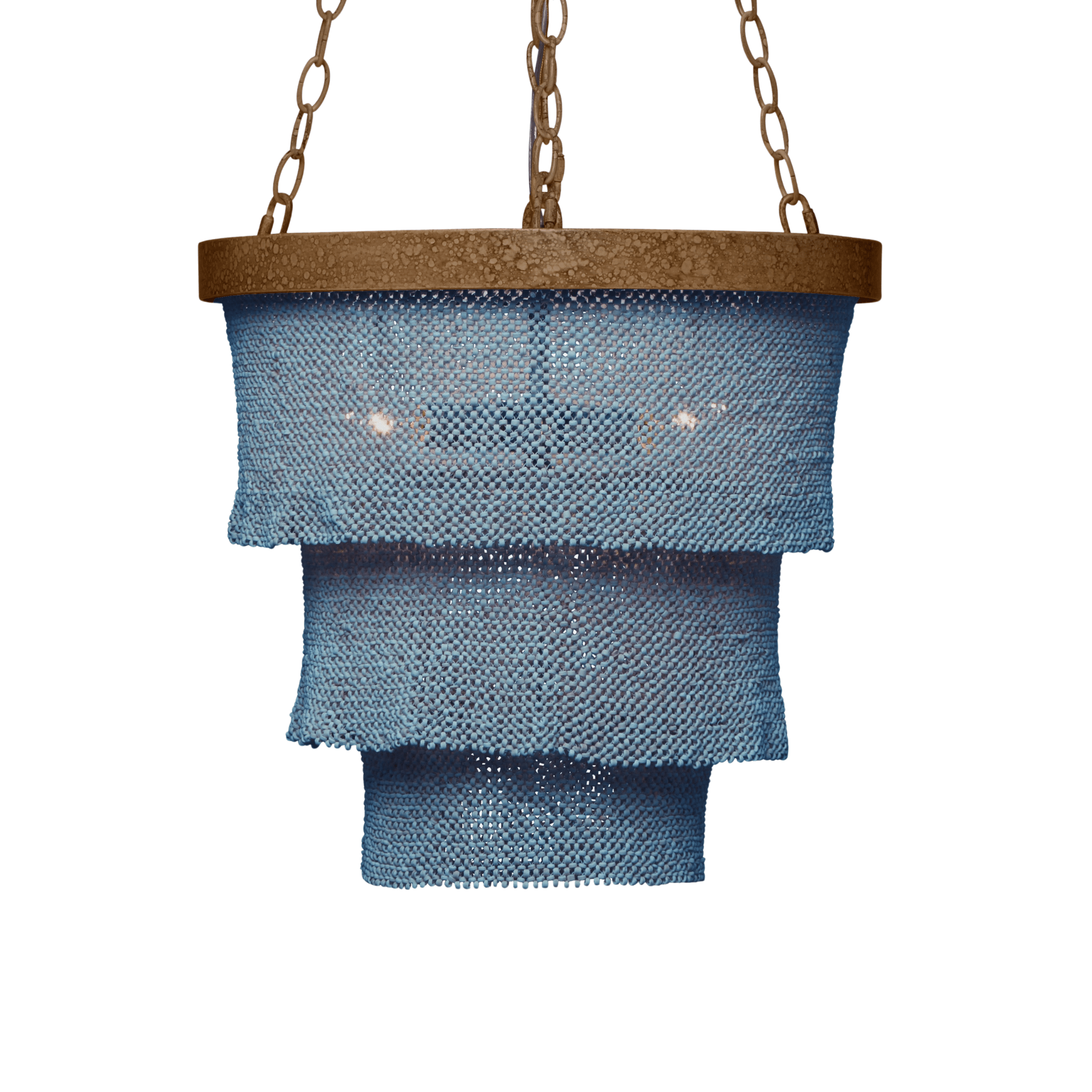 Nashua Coco Bead Three Tier Chandelier - Dusty Blue & Gold - Our Boat House
