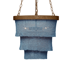 Nashua Coco Bead Three Tier Chandelier - Dusty Blue & Gold - Our Boat House