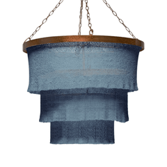 Nashua Coco Bead Three Tier Chandelier - Dusty Blue & Gold - Our Boat House