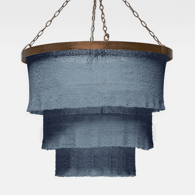 Nashua Coco Bead Three Tier Chandelier - Dusty Blue & Gold - Our Boat House