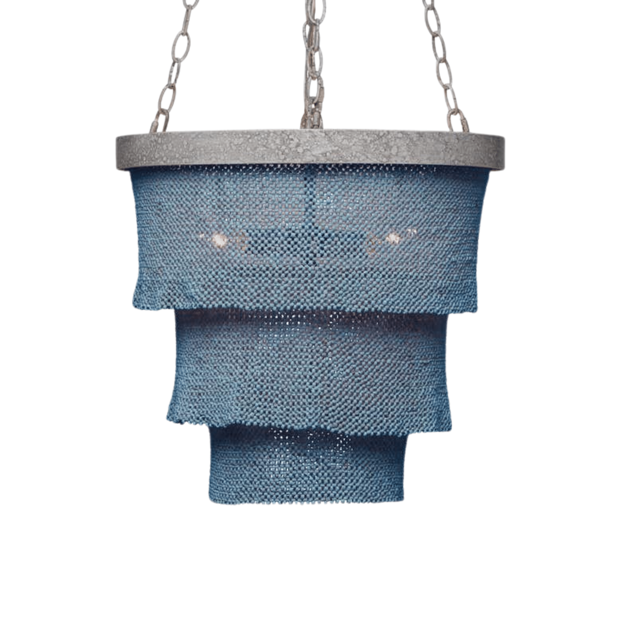 Nashua Coco Bead Three Tier Chandelier - Dusty Blue & Silver - Our Boat House
