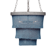Nashua Coco Bead Three Tier Chandelier - Dusty Blue & Silver - Our Boat House