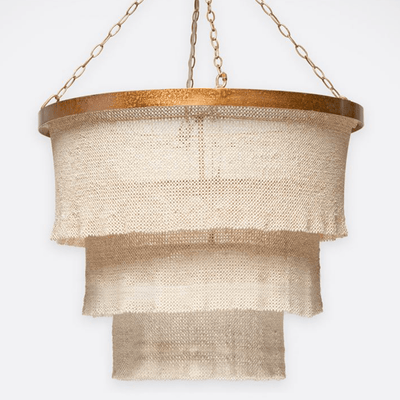 Nashua Coco Bead Three Tier Chandelier - Natural & Gold - Our Boat House
