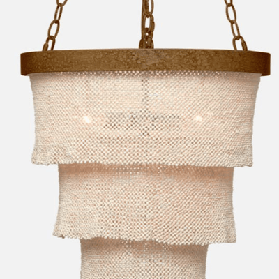 Nashua Coco Bead Three Tier Chandelier - Natural & Gold - Our Boat House