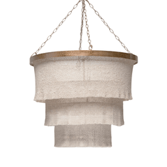 Nashua Coco Bead Three Tier Chandelier - Natural & Gold - Our Boat House