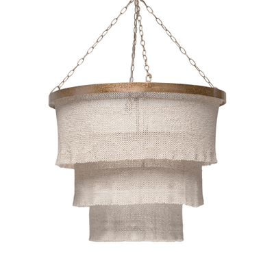 Nashua Coco Bead Three Tier Chandelier - Natural & Gold - Our Boat House