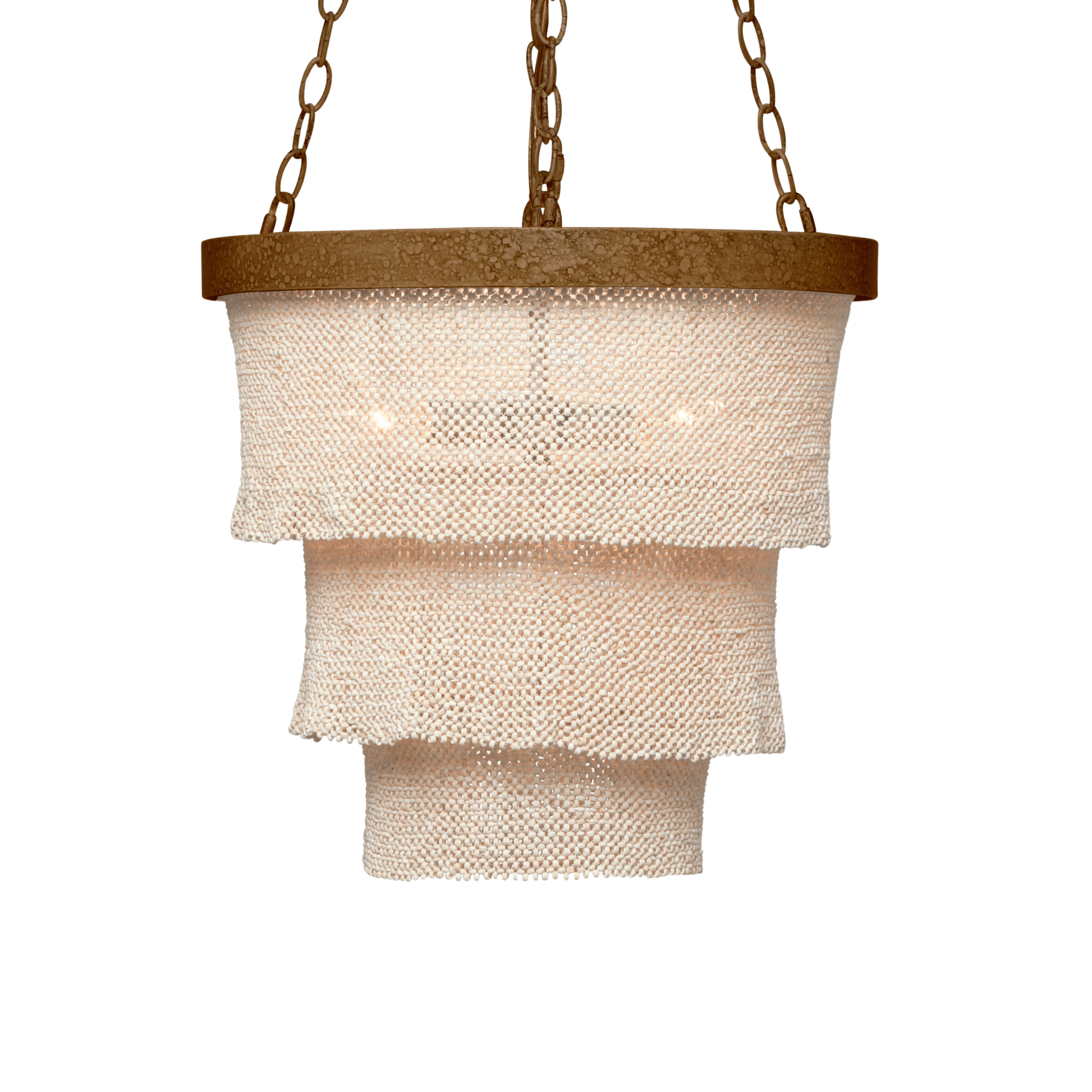Nashua Coco Bead Three Tier Chandelier - Natural & Gold - Our Boat House