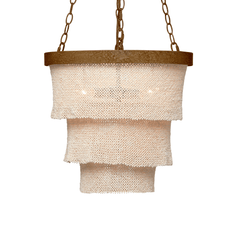 Nashua Coco Bead Three Tier Chandelier - Natural & Gold - Our Boat House