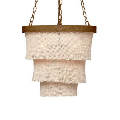 Nashua Coco Bead Three Tier Chandelier - Natural & Gold - Our Boat House