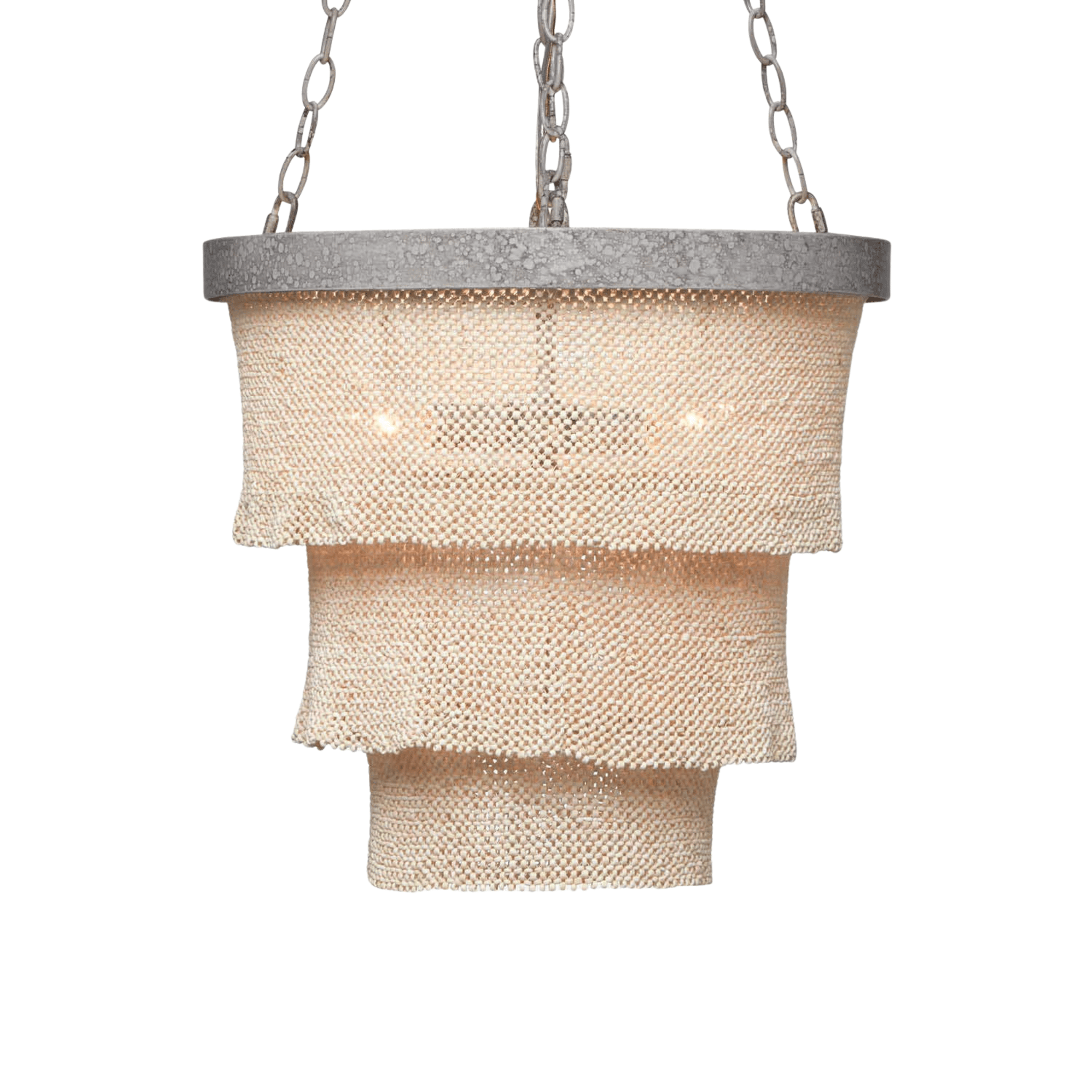 Nashua Coco Bead Three Tier Chandelier - Natural & Silver - Our Boat House