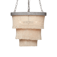 Nashua Coco Bead Three Tier Chandelier - Natural & Silver - Our Boat House